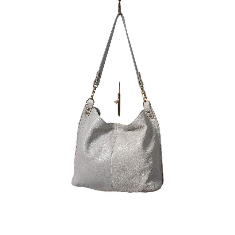 Leather Hobo Shoulder Bag in Light Gray